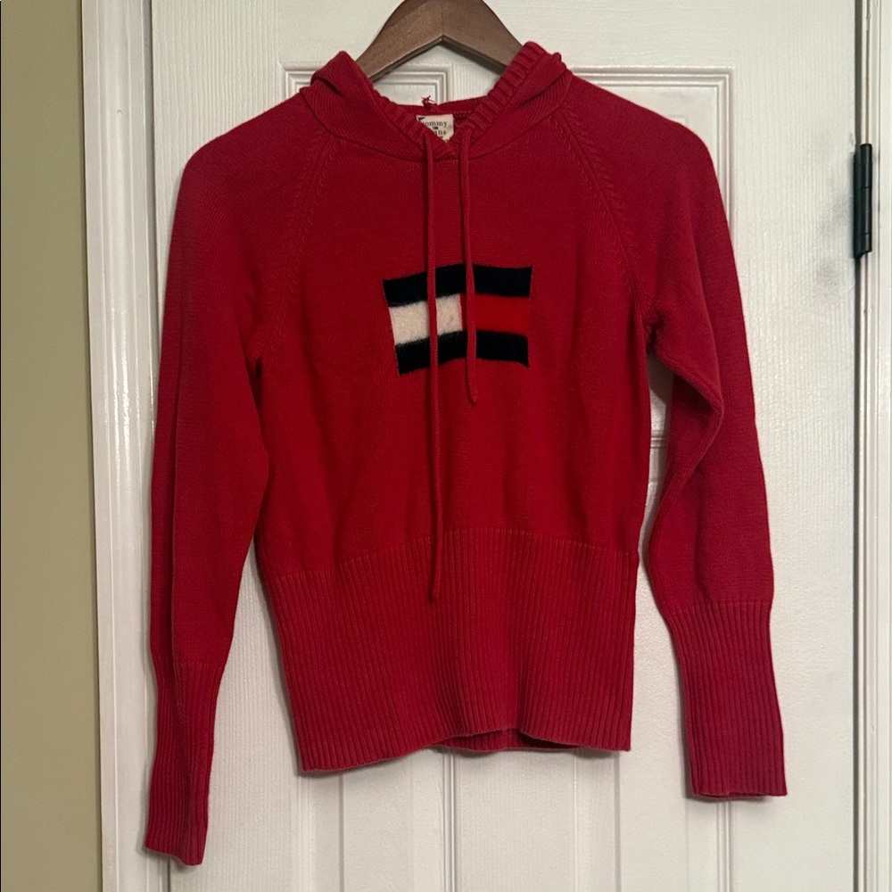 Tommy Hilfiger Red Hooded logo Sweater large $98